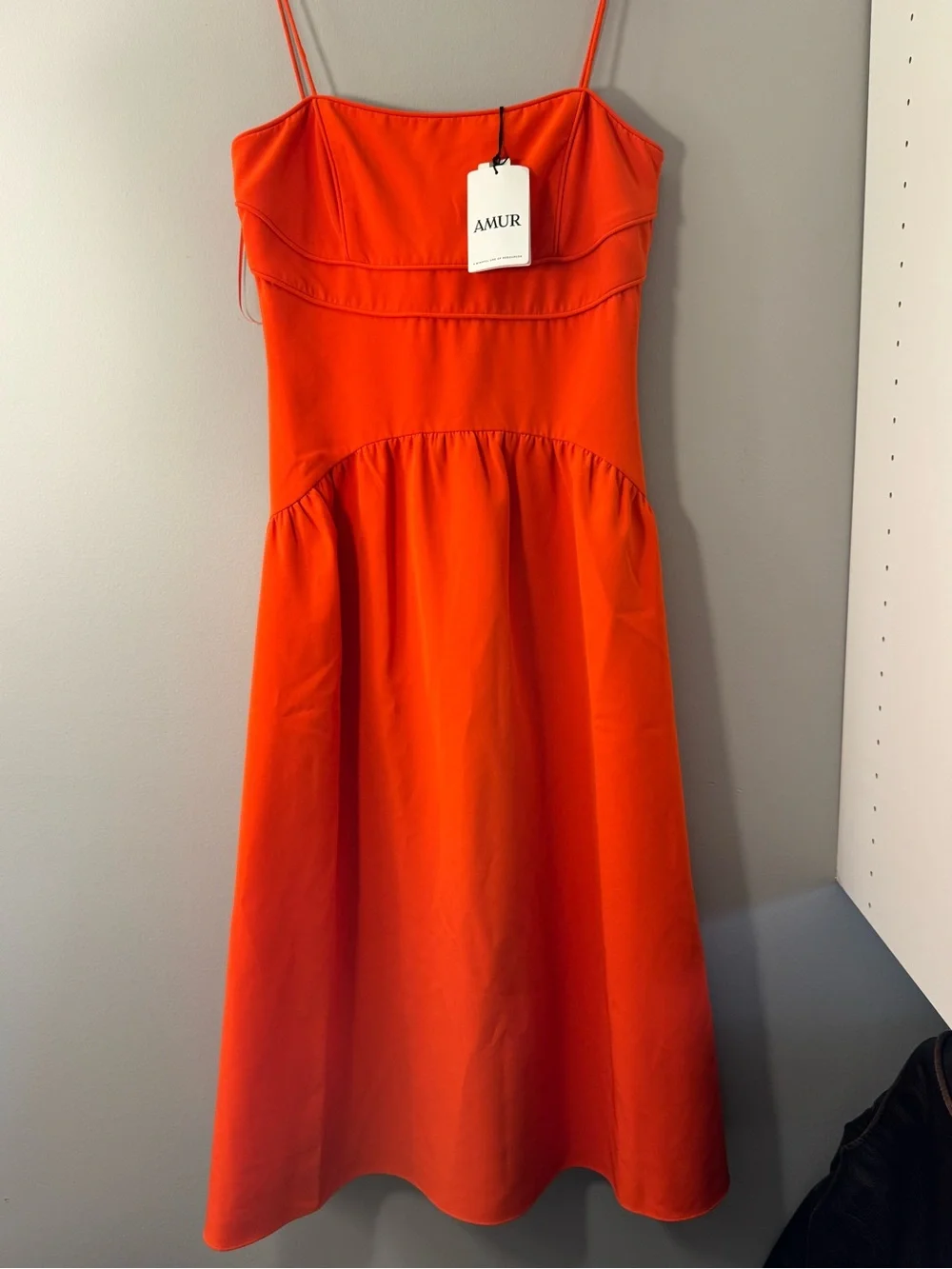 AMUR Bright Orange Spaghetti-Strap Midi Dress (Oliver Cady Mid) - Picture 1 of 8